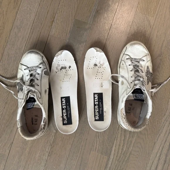 Golden Goose Authentic White Superstar Sneakers with Glitter Star Size 37 (US 7) - Picture 9 of 11